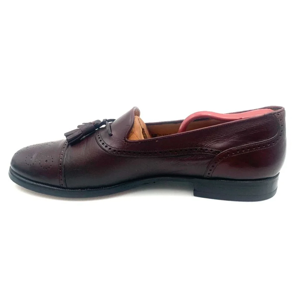Mezlan Havana Burgundy Leather Tassel Cap Toe Slip On Loafer Shoes Men's SZ 9.5B